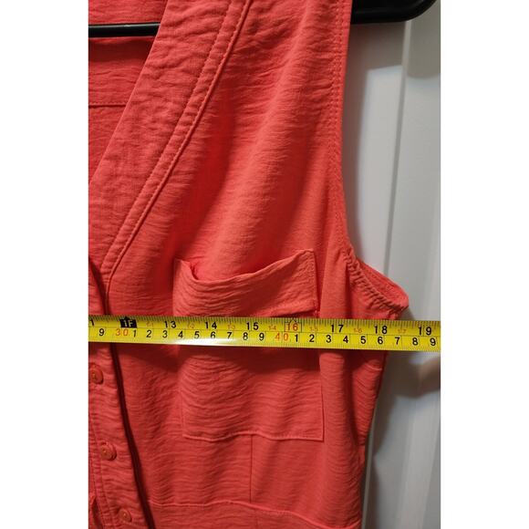 Cato Sleeveless Coral Pink Fit Flare Button Up Dress Pockets Spring Summer Sz M - Picture 6 of 7